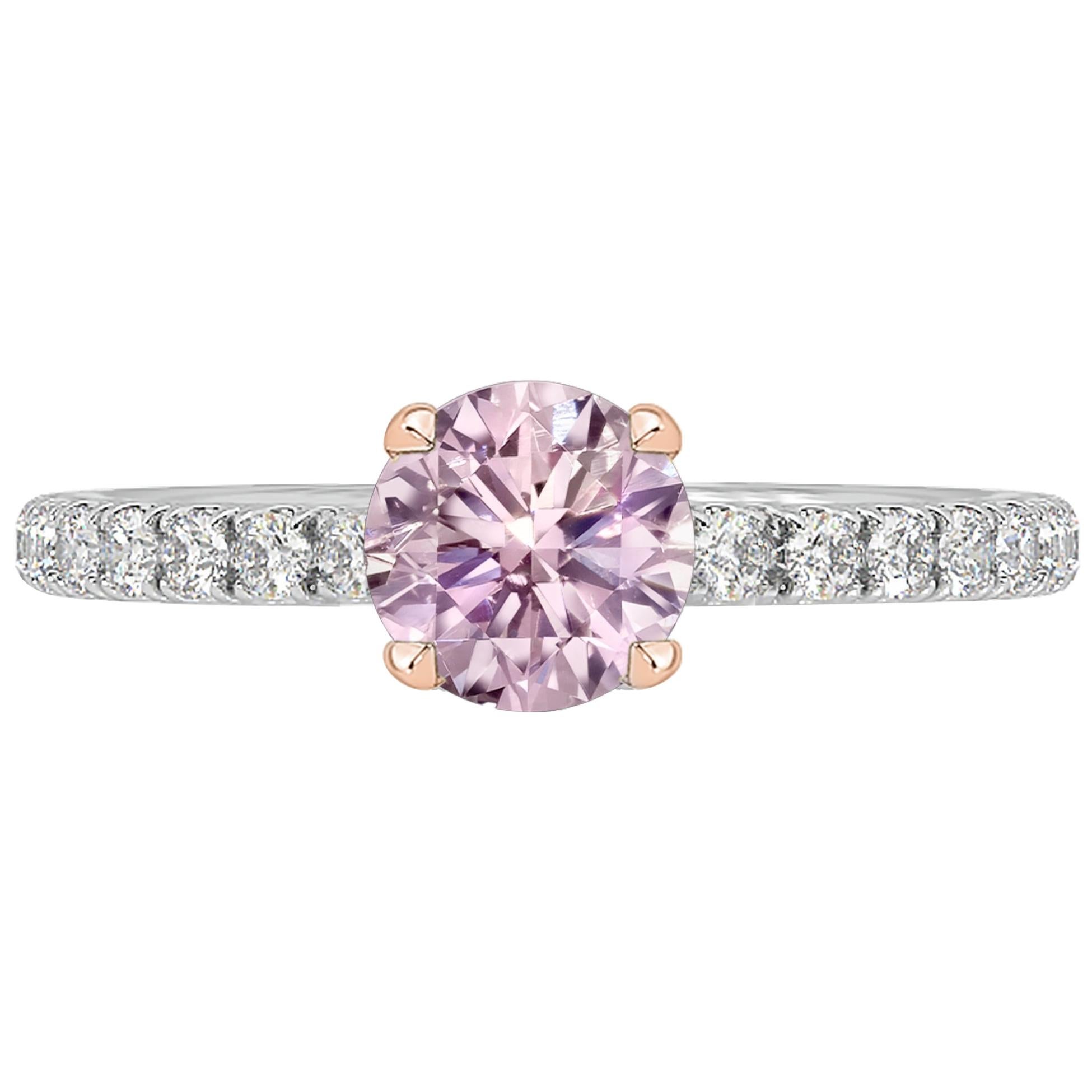 GIA Certified 0.50 Carat Round Brilliant Pink Diamond Ring For Sale