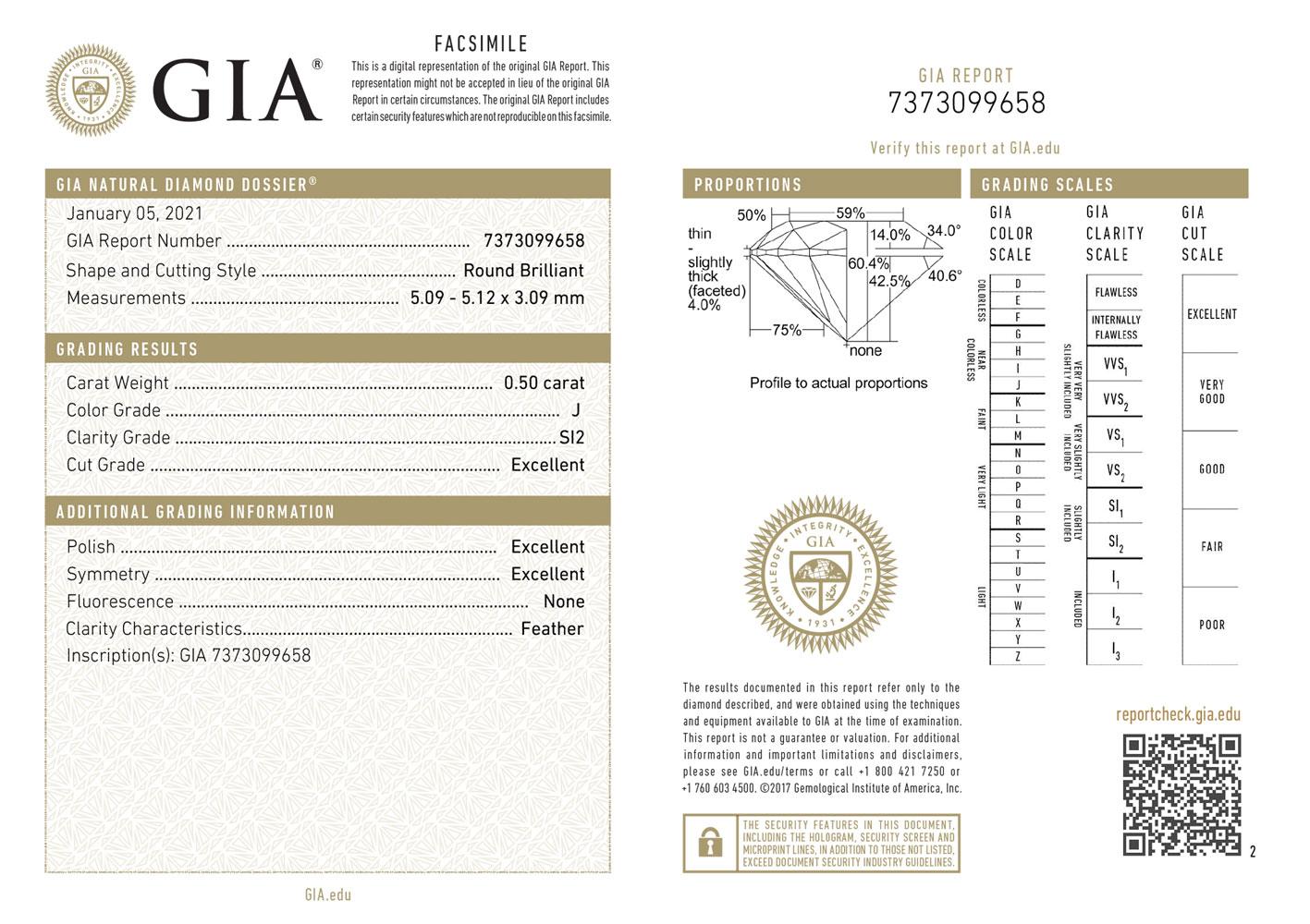 GIA zertifizierter 0,50 Karat runder Diamant 14K Weißgold Solitär-Ring im Angebot 2