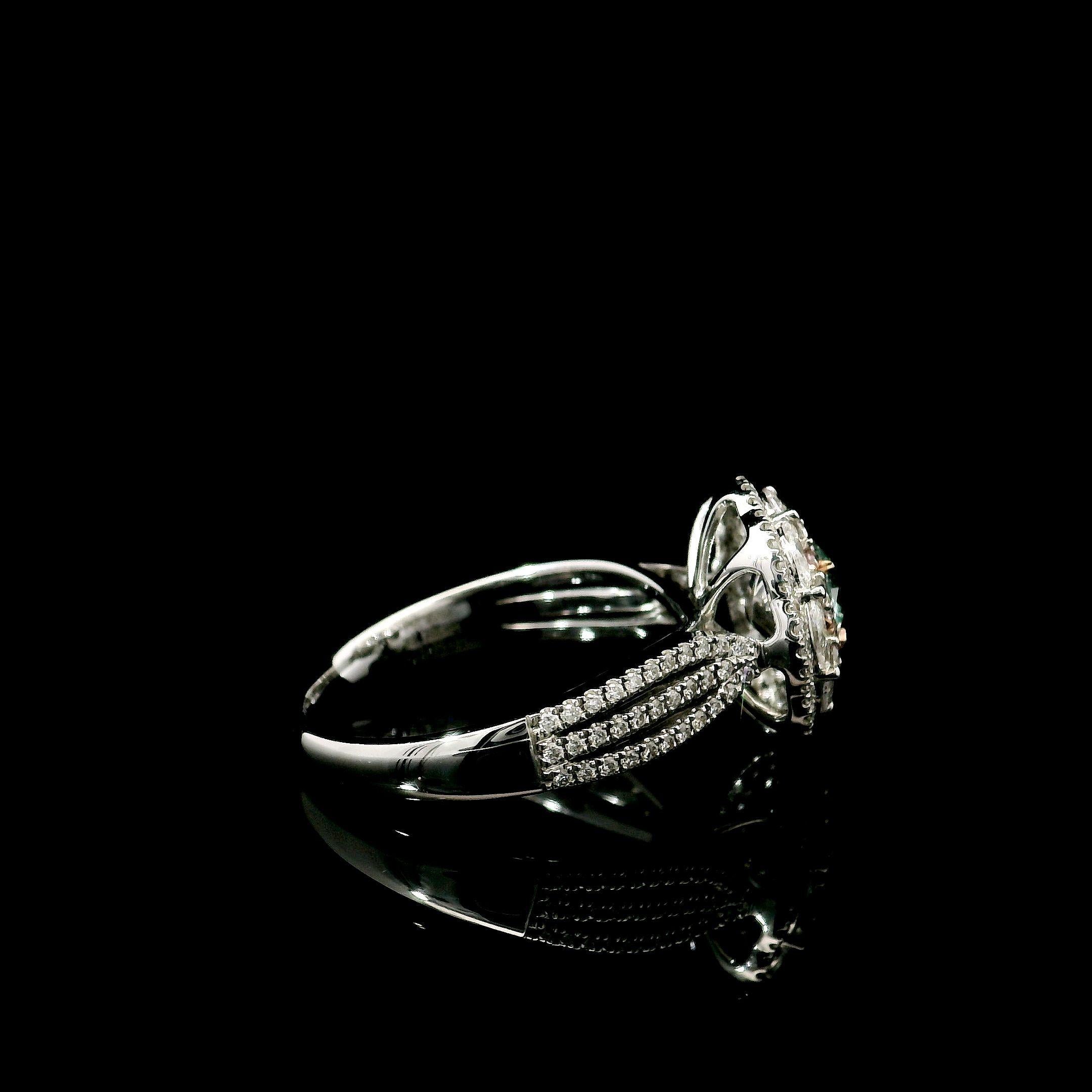 Round Cut GIA Certified 0.50 Carat Very Light Green Yellow SI1 Clarity Diamond ring For Sale