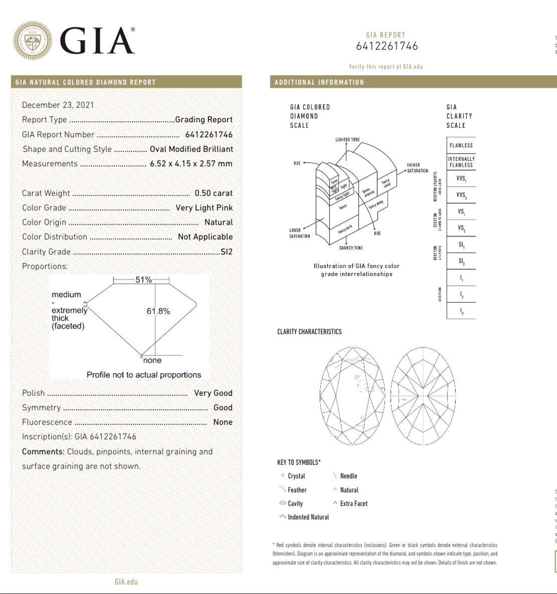 GIA Certified 0.50 Carat Very Light Pink SI2 Clarity Diamond Ring 3