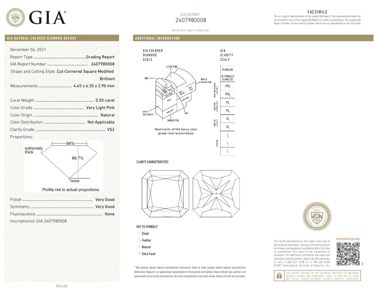 Women's or Men's GIA Certified 0.50 Carat Very Pink Diamond Ring VS2 For Sale