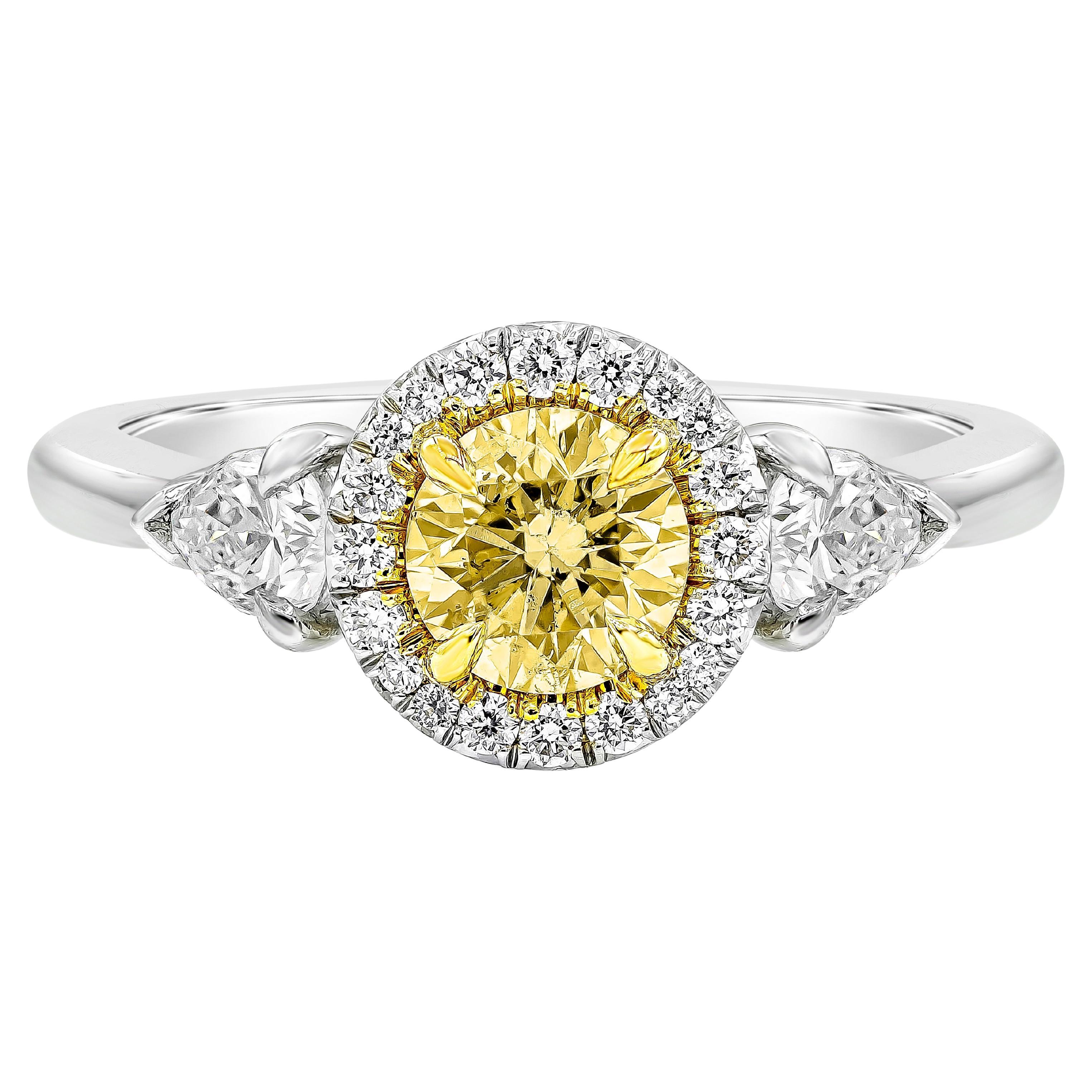 Anello di fidanzamento aureolato con diamante giallastro certificato GIA da 0,50 carati in platino