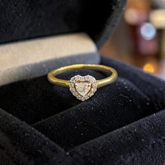 GIA Certified 0.50 Carats F/VVS1 Heart Shape Diamond Halo Ring 18K Yellow Gold