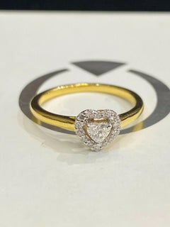 GIA Certified 0.50 Carats F/VVS1 Heart Shape Diamond Halo Ring 18K Yellow Gold