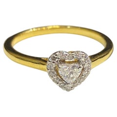 GIA Certified 0.50 Carats F/VVS1 Heart Shape Diamond Halo Ring 18K Yellow Gold