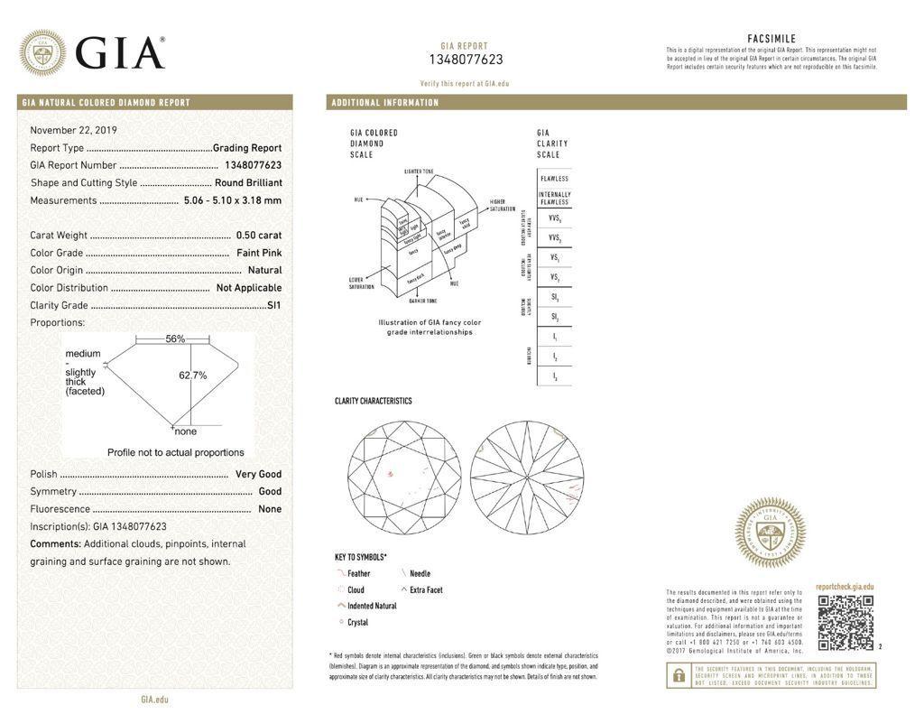 GIA Certified 0.50 CT Faint Pink SI1 /0.50 CT Faint Pink SI2 Diamond Earrings For Sale 1
