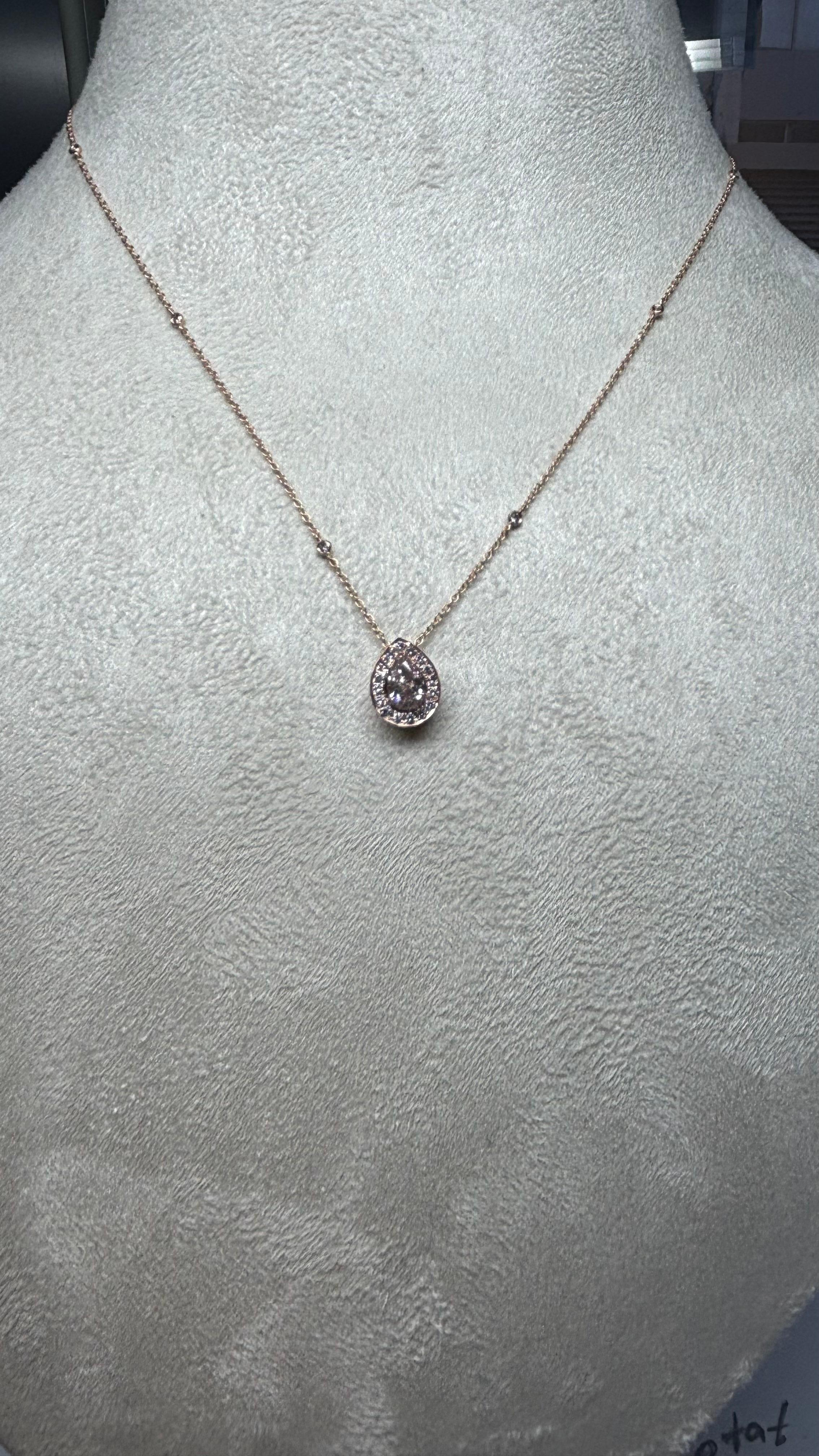 Modern GIA Certified 0.50 ct Pear Shape Fancy Brown-Pink Diamonds Pendant For Sale