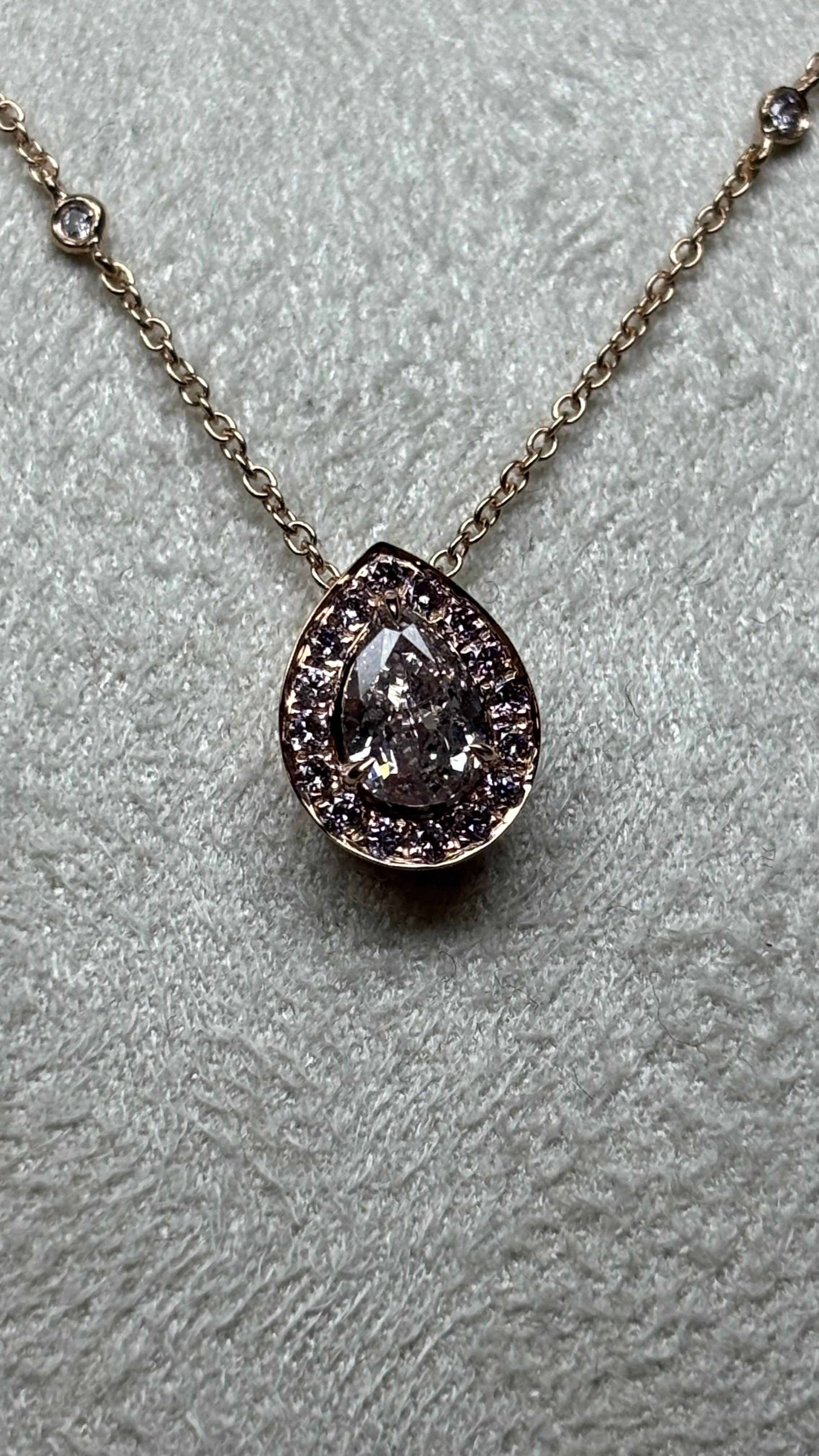 Pear Cut GIA Certified 0.50 ct Pear Shape Fancy Brown-Pink Diamonds Pendant For Sale