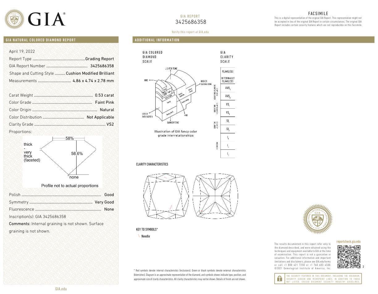 GIA Certified 0.50 Fancy Light Brownish Yellow SI1 / 0.53 Faint Pink VS2 Ring For Sale 4