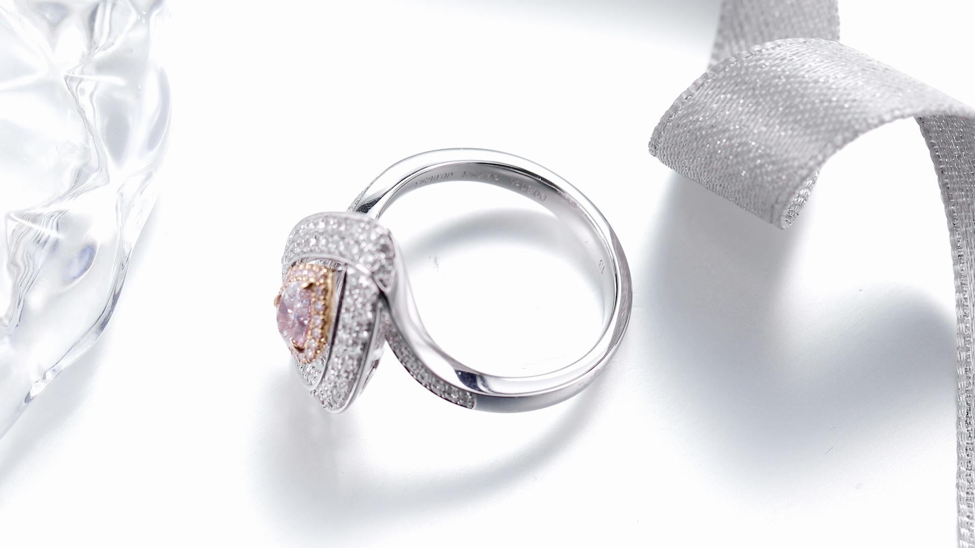 GIA Certified, 0.50ct Light Pink Natural Fancy Color Diamond Engagement Ring For Sale 1