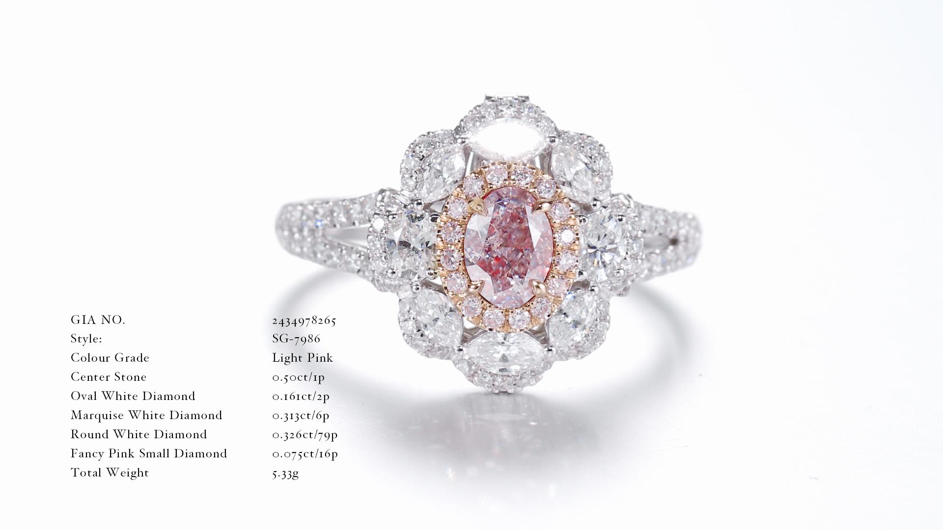 GIA-zertifizierter, 0,50 Karat Hellrosa ovaler Solitär-Ring mit natürlichem Fancy-Diamant im Zustand „Neu“ im Angebot in Hong Kong, HK