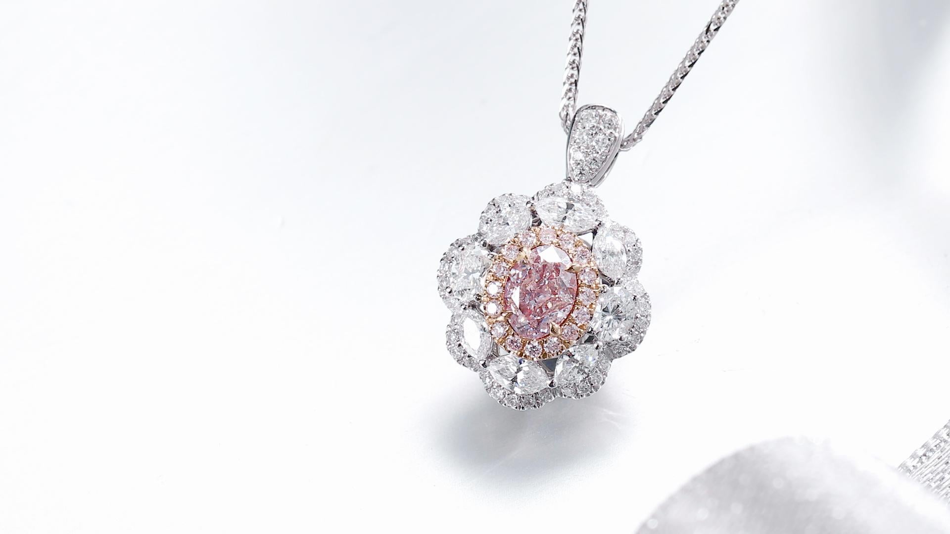 GIA-zertifizierter, 0,50 Karat Hellrosa ovaler Solitär-Ring mit natürlichem Fancy-Diamant Damen im Angebot