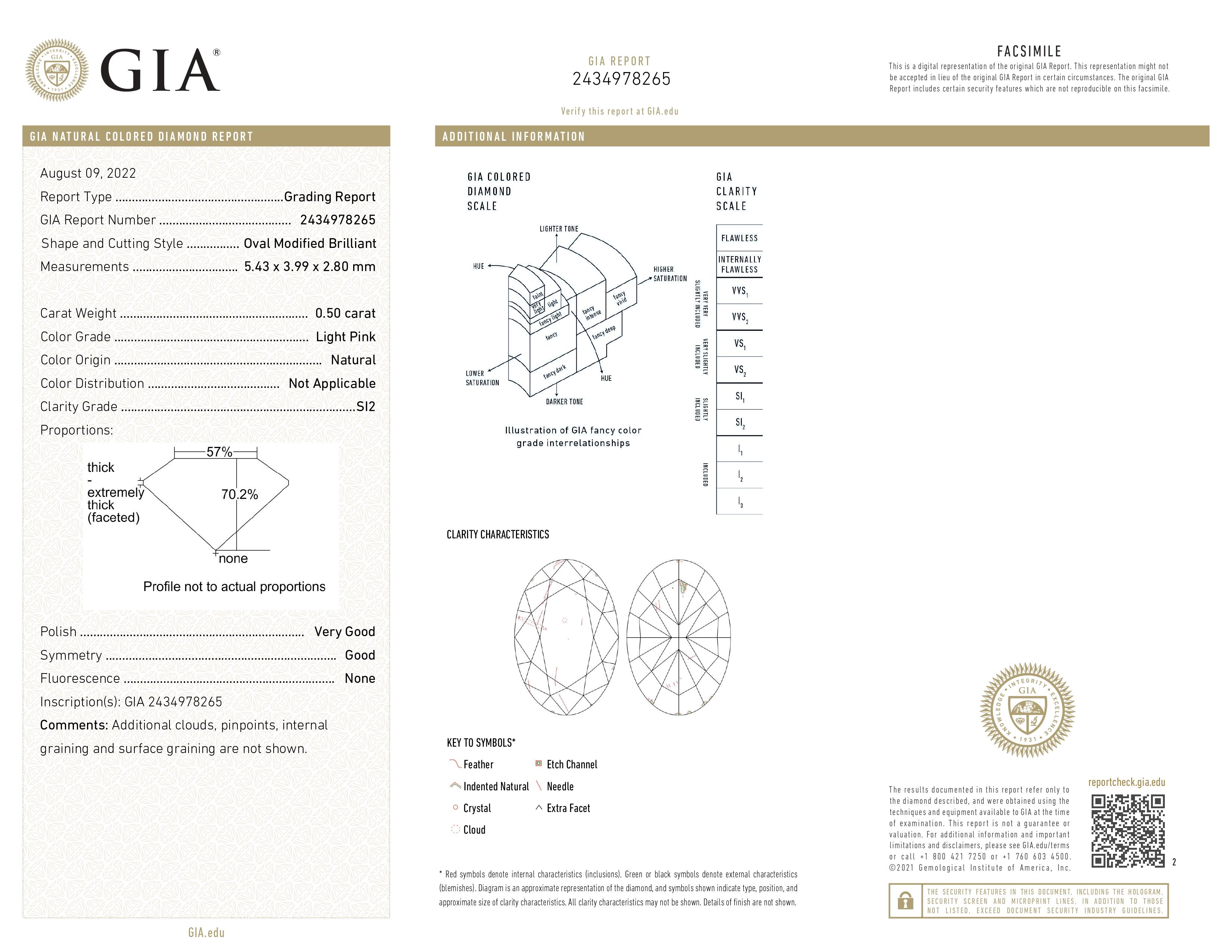 GIA Certified, 0.50ct Light Pink Oval Shape Natural Fancy Diamond Solitaire Ring For Sale 1