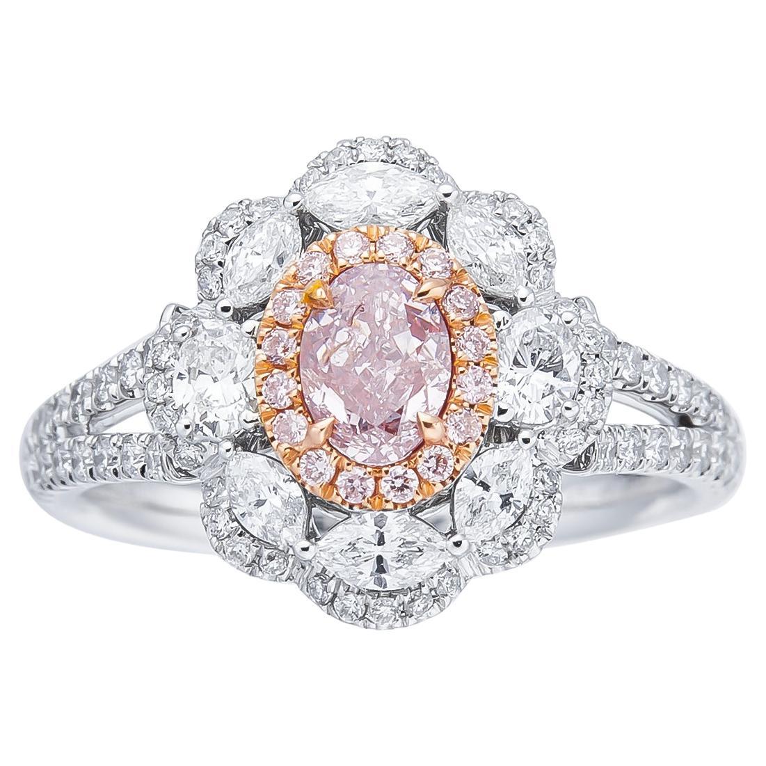 GIA-zertifizierter, 0,50 Karat Hellrosa ovaler Solitär-Ring mit natürlichem Fancy-Diamant im Angebot