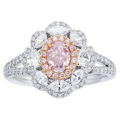 Bague solitaire en diamant naturel de forme ovale rose clair de 0,50 carat, certifié GIA