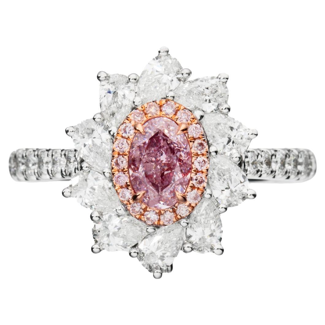 Certifié GIA, 0,50ct  Bague en diamant de forme ovale de couleur naturelle rose pâle fantaisie