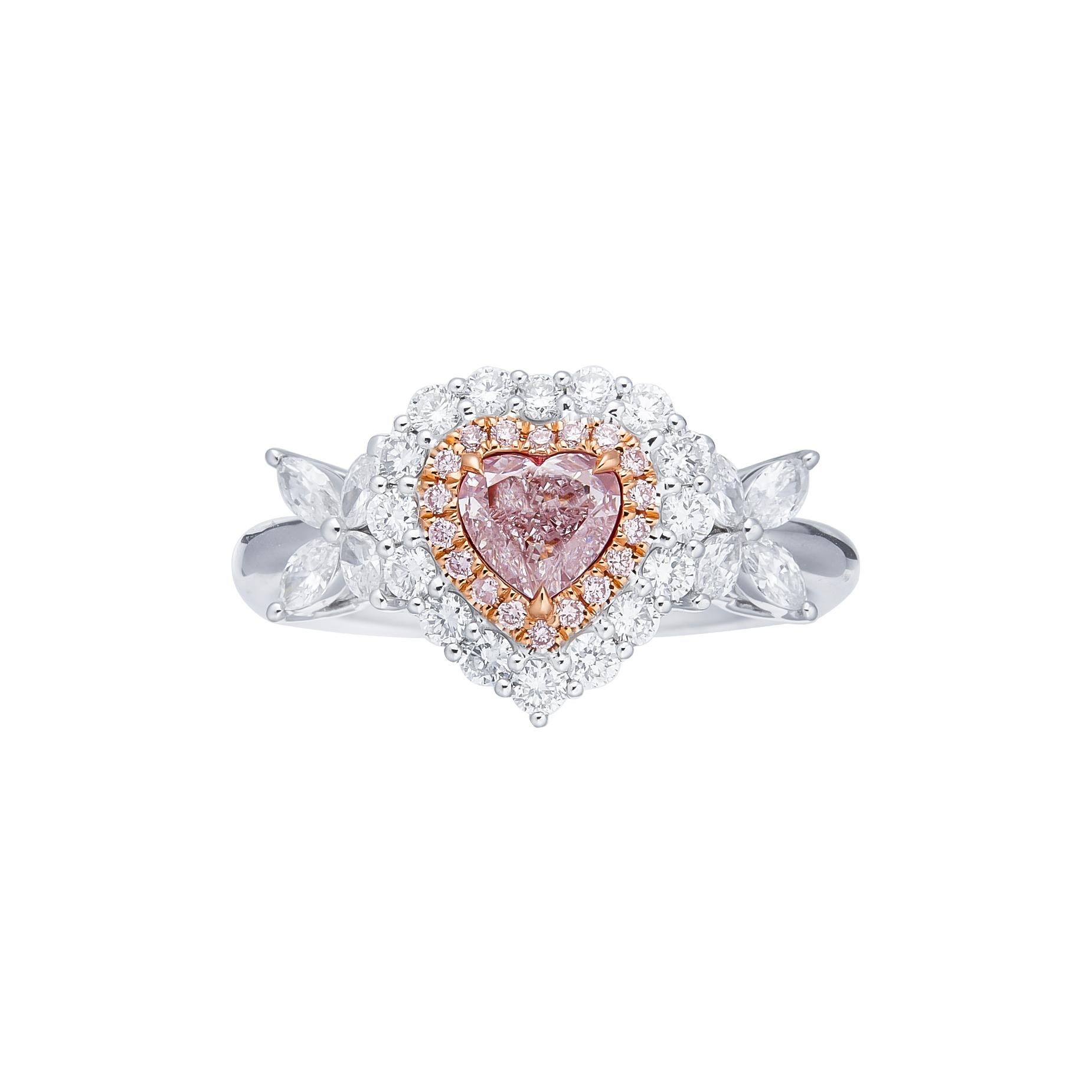Solitaire en forme de cœur en diamant naturel rose clair de 0,50 carat, certifié GIA, 18 carats Pour femmes en vente