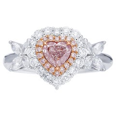 Solitaire en forme de cœur en diamant naturel rose clair de 0,50 carat, certifié GIA, 18 carats