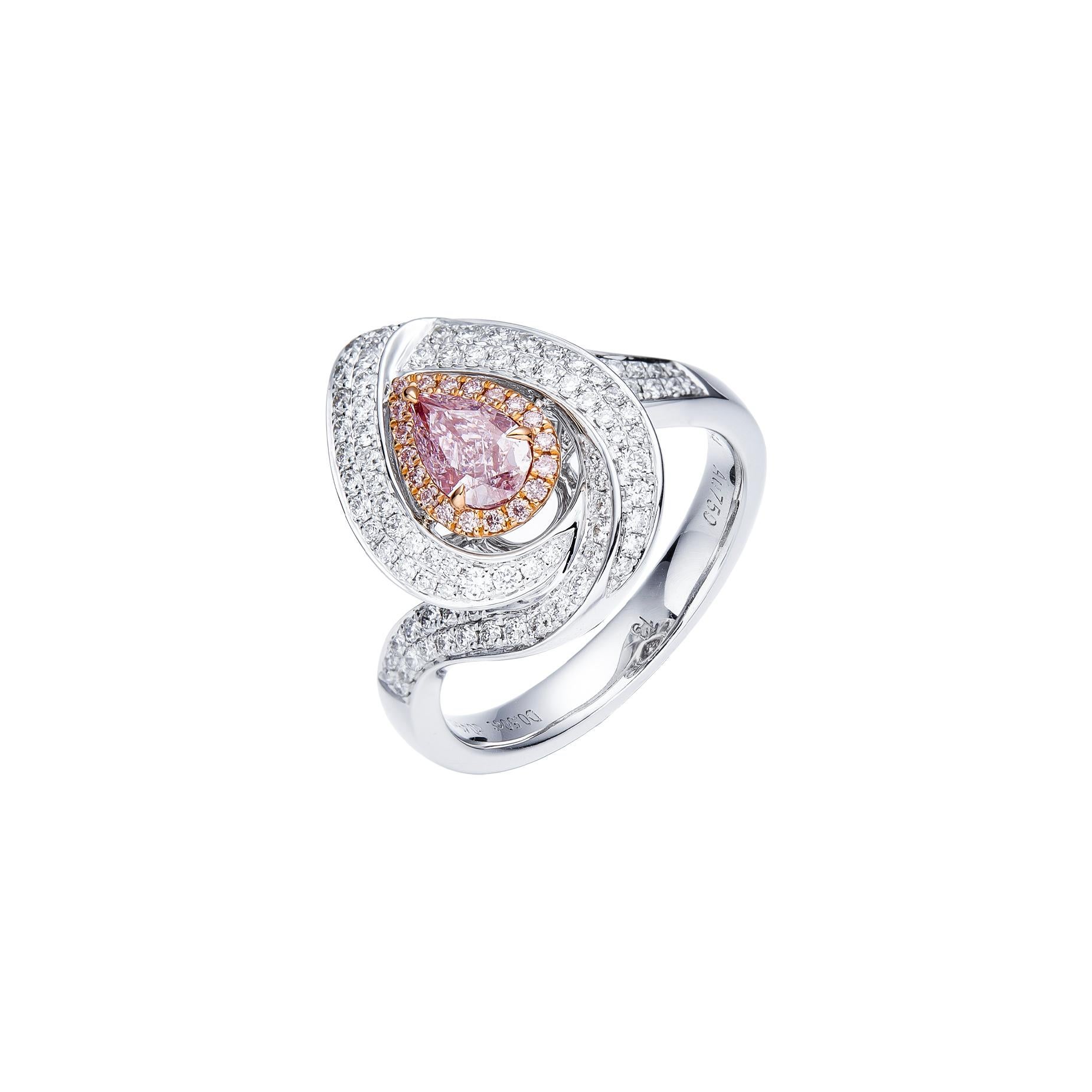 Elegance Redefined: Presenting the Spectacular GIA Certified 0.50ct Natural Light Pink Pear Shape Solitaire Diamond Ring, a true masterpiece that encapsulates the essence of sophistication and allure. Crafted with meticulous care and set in