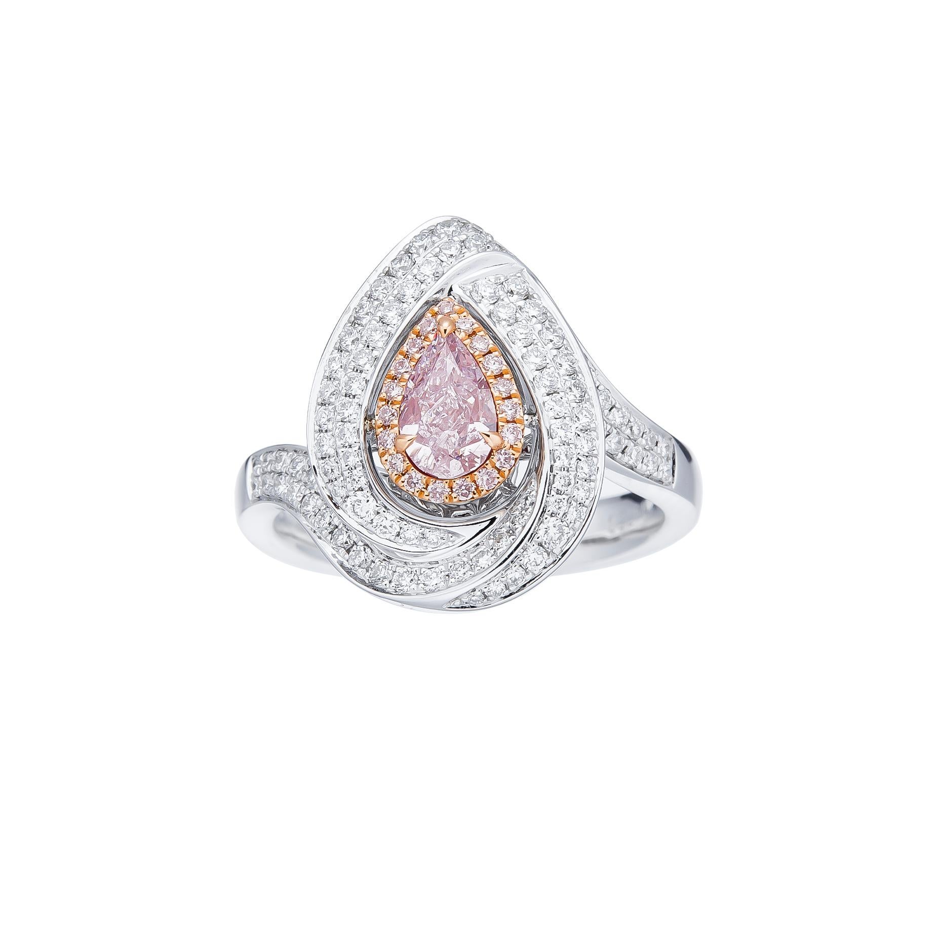 Pear Cut GIA Certified, 0.50ct Natural Light Pink Pear Shape Solitaire Diamond Ring 18KT. For Sale
