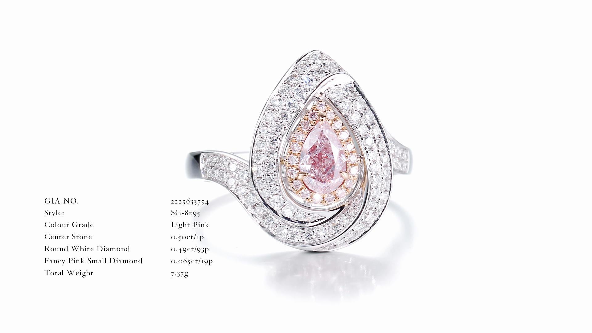 GIA Certified, 0.50ct Natural Light Pink Pear Shape Solitaire Diamond Ring 18KT. In New Condition For Sale In Hong Kong, HK