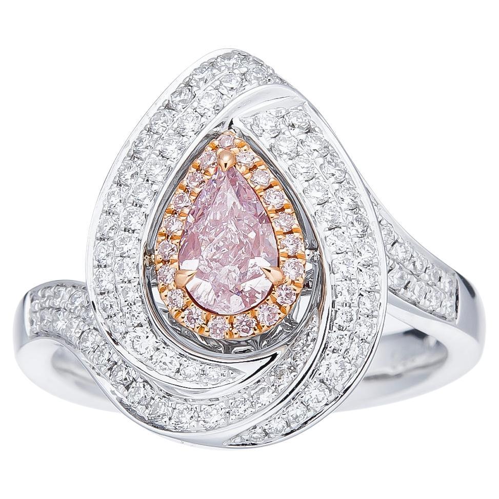 GIA Certified, 0.50ct Natural Light Pink Pear Shape Solitaire Diamond Ring 18KT.