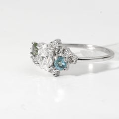 GIA zertifiziert 0,50ct Oval Diamond Cluster Ring mit farbigen Edelstein Akzente in Gold