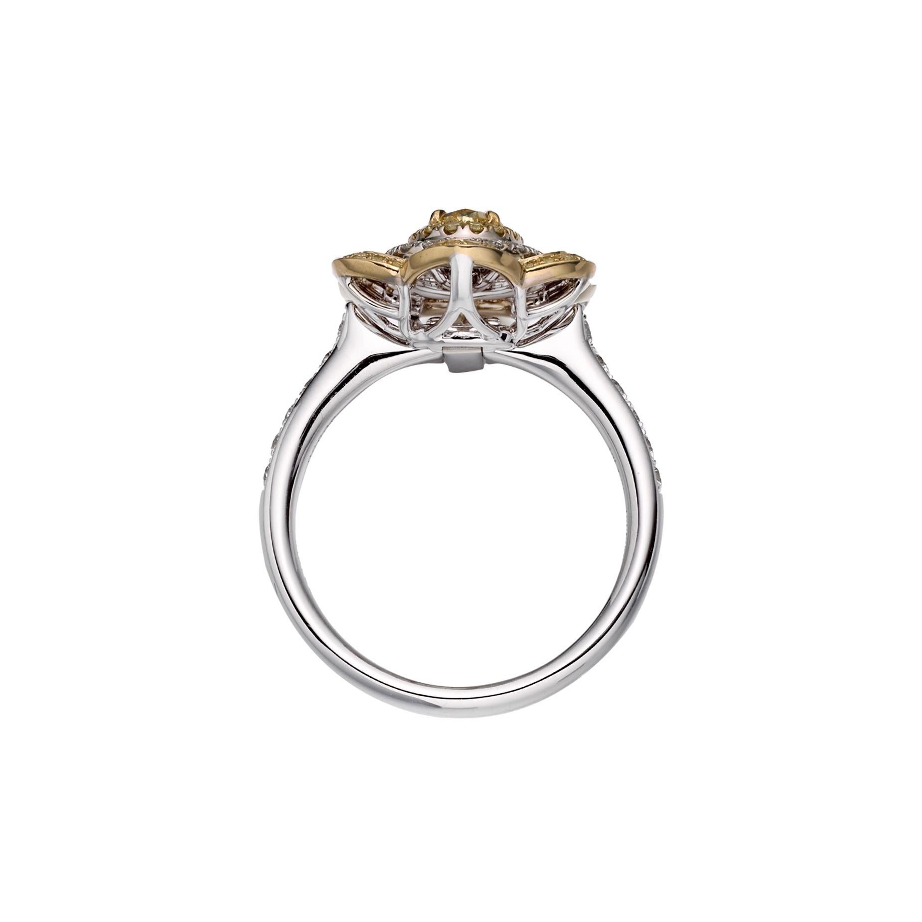 GIA-zertifizierte 0,50 Karat  Natürlicher ovaler Fancy Intense Gelber Diamantring 18KT (Zeitgenössisch) im Angebot