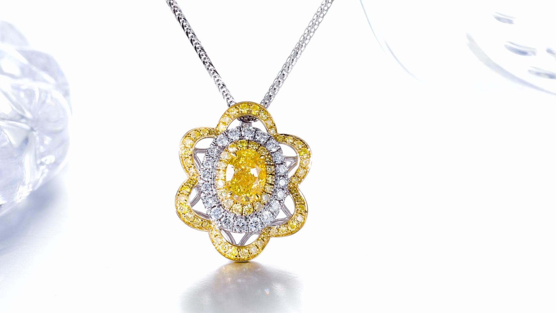 GIA-zertifizierte 0,50 Karat  Natürlicher ovaler Fancy Intense Gelber Diamantring 18KT Damen im Angebot