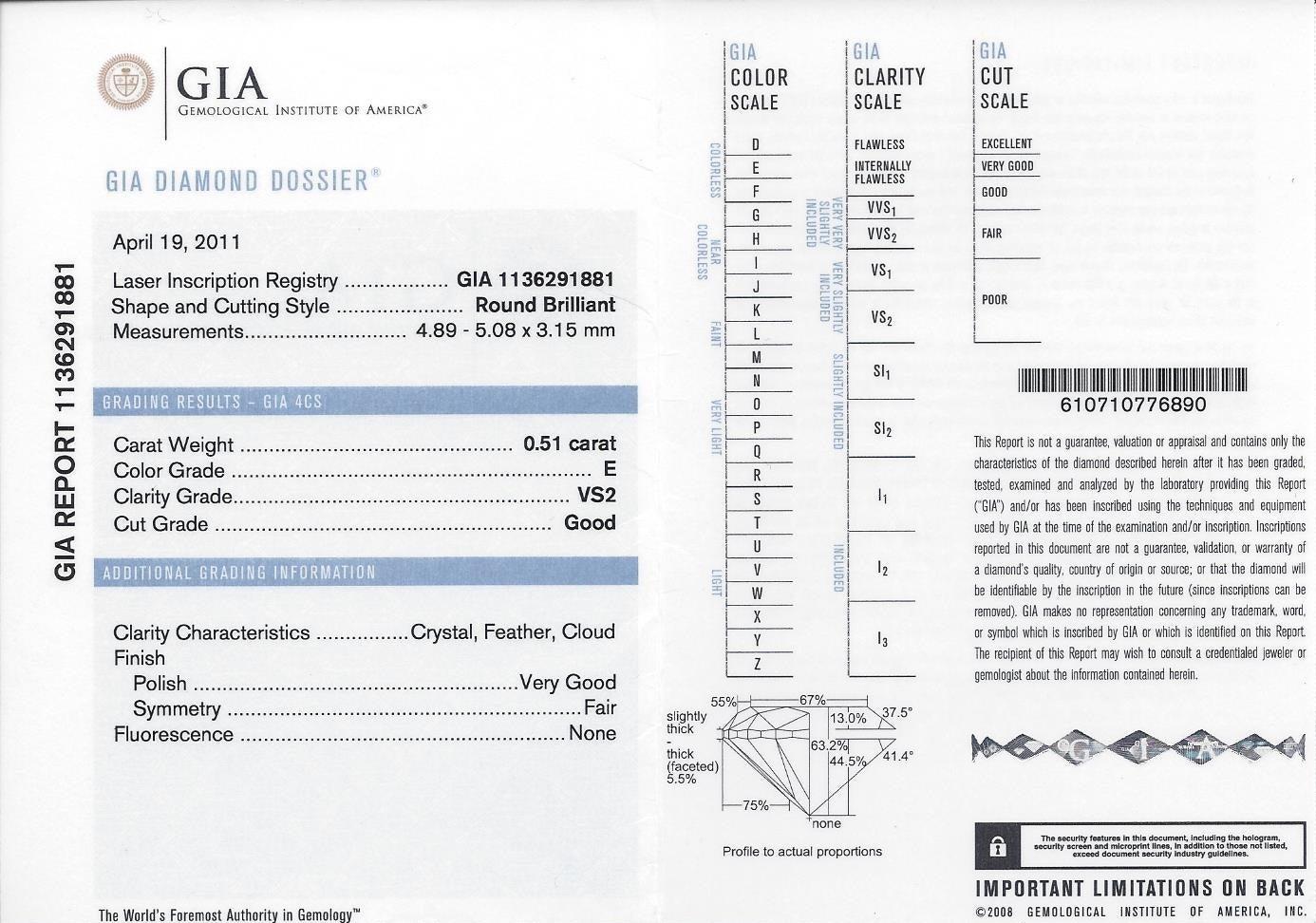 GIA Certified 0.51 Carat E VS2 Round Diamond Gold Engagement Ring For Sale 3