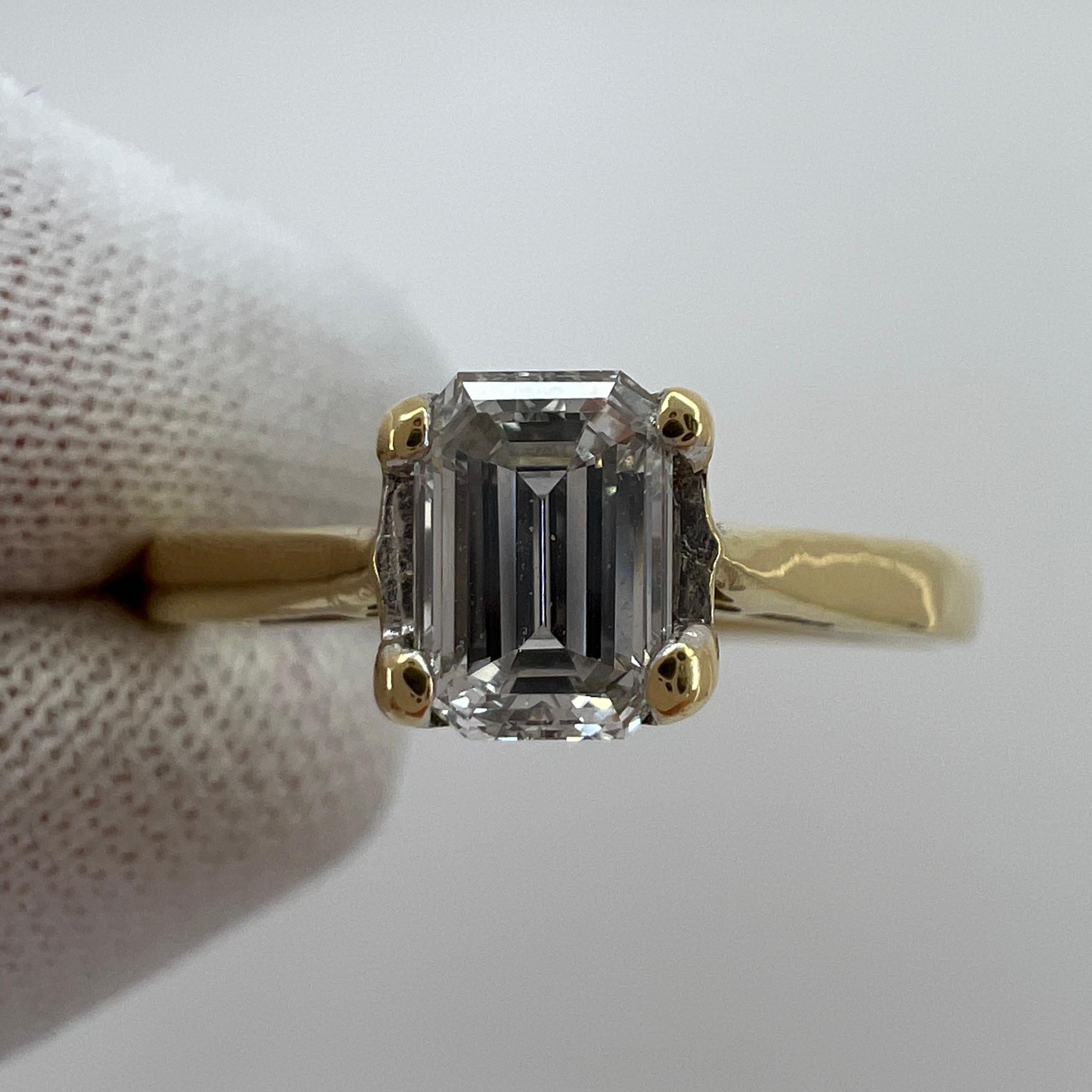 Fine Emerald Cut Diamond Yellow & White Solitaire Ring.

0.51 carat diamond , accompanied by GIA Diamond report. Confirming stone as F colour and SI2 clarity.
Has a very good emerald cut to show lots of light return and sparkle. 

Ring size L. US 6.
