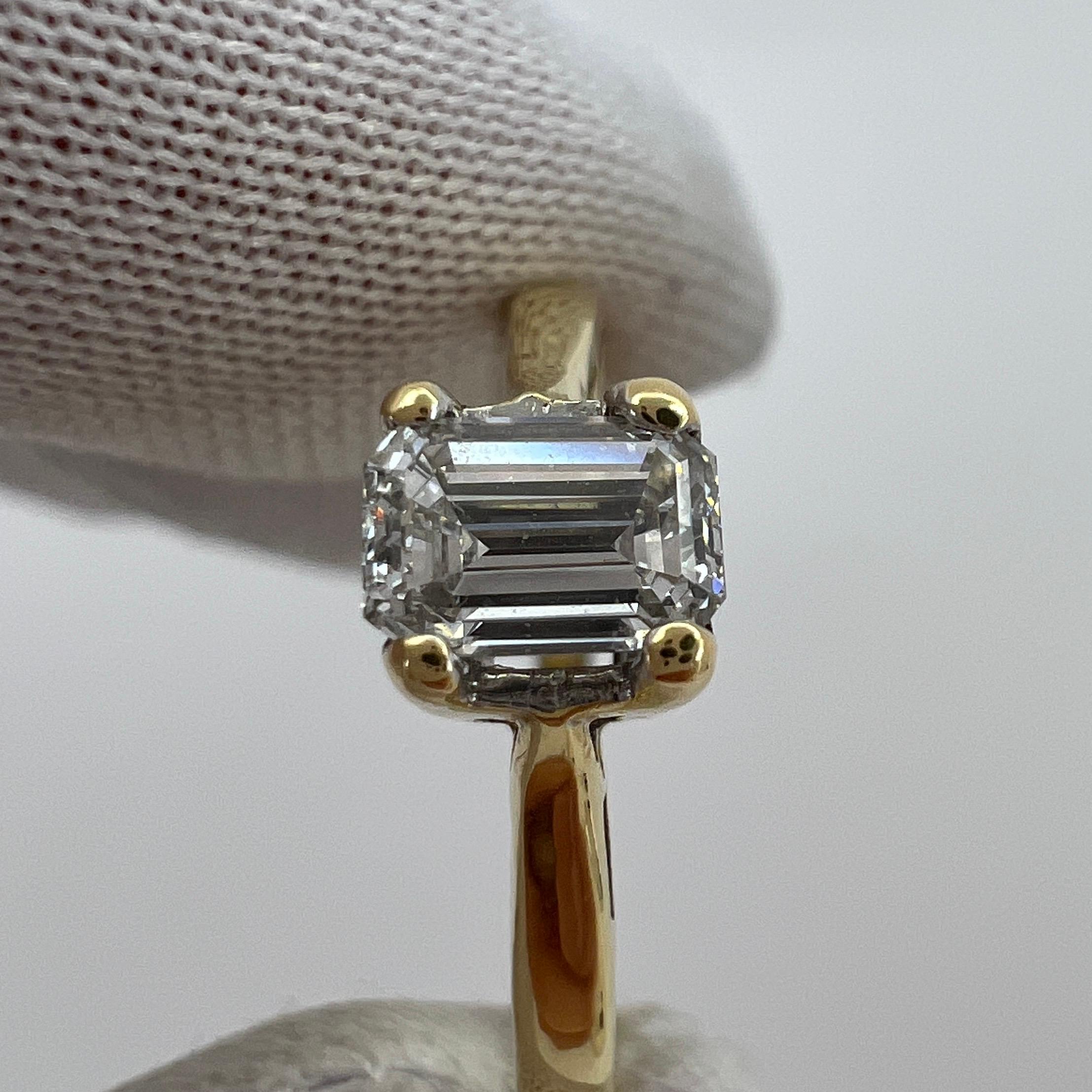GIA Certified 0.51 Carat Emerald Cut White Diamond 18k Gold Solitaire Ring F SI2 1
