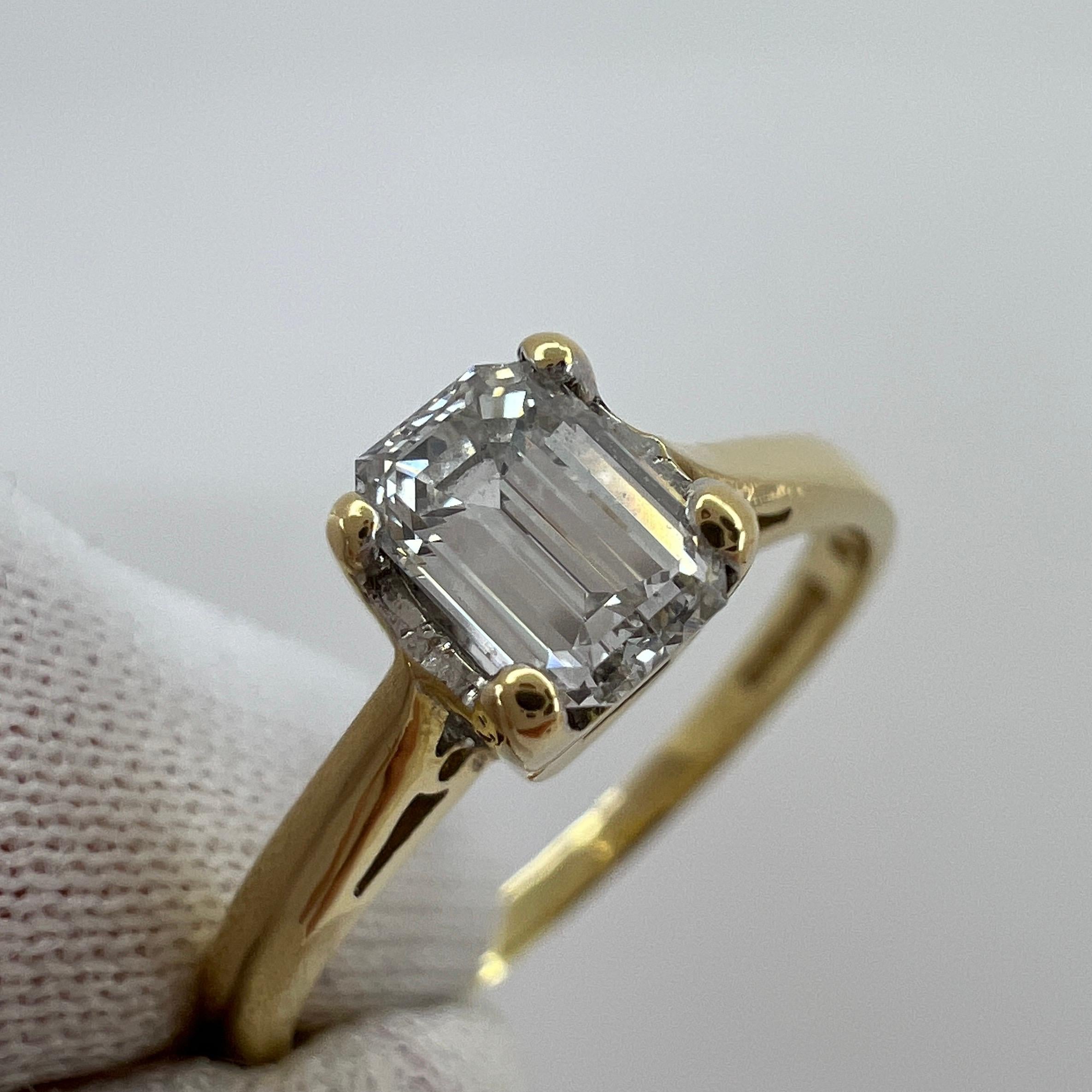 GIA Certified 0.51 Carat Emerald Cut White Diamond 18k Gold Solitaire Ring F SI2 2