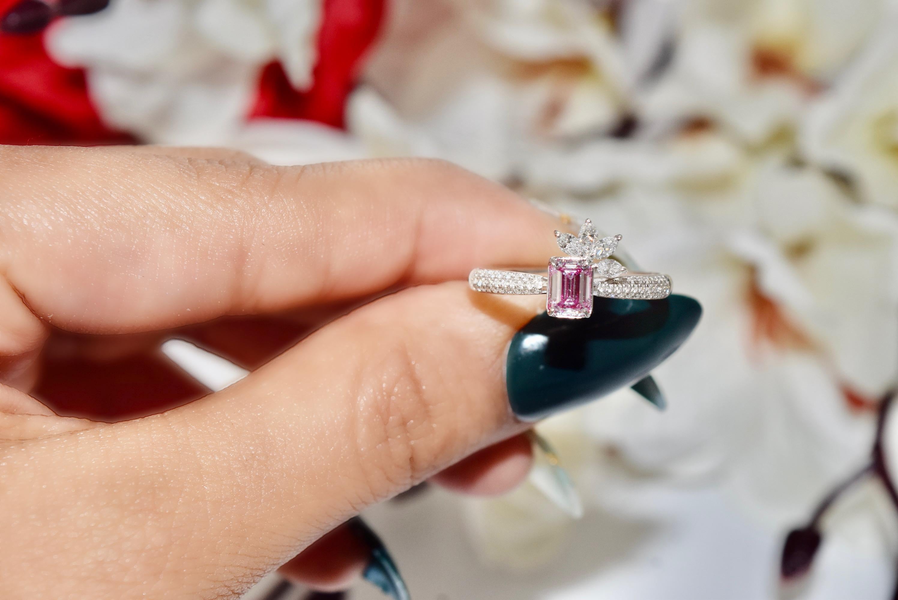 **100% NATURAL FANCY COLOUR DIAMOND JEWELLERIES**

✪ Jewelry Details ✪

♦ MAIN STONE DETAILS

➛ Stone Shape: Emerald
➛ Stone Color: Faint pink
➛ Stone Weight: 0.51 carats
➛ Clarity: SI1
➛ GIA certified

♦ SIDE STONE DETAILS

➛ Side white diamonds -