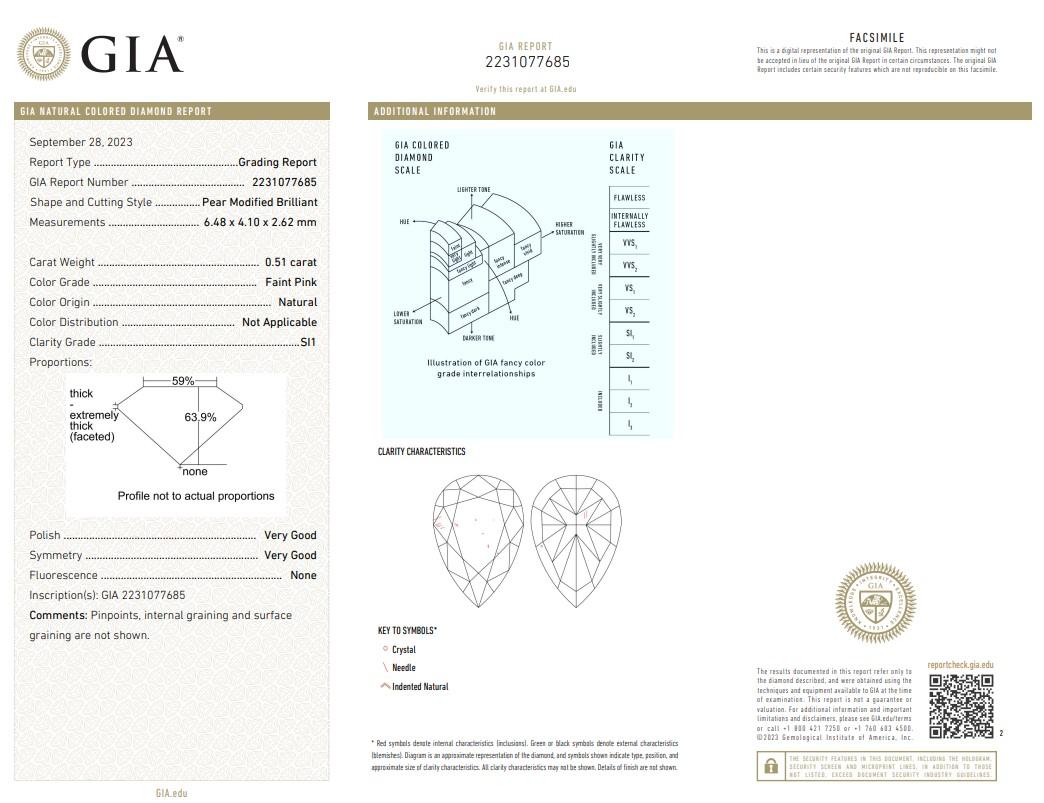 GIA Certified 0.51 Carat Faint Pink SI1 Clarity Diamond For Sale 2