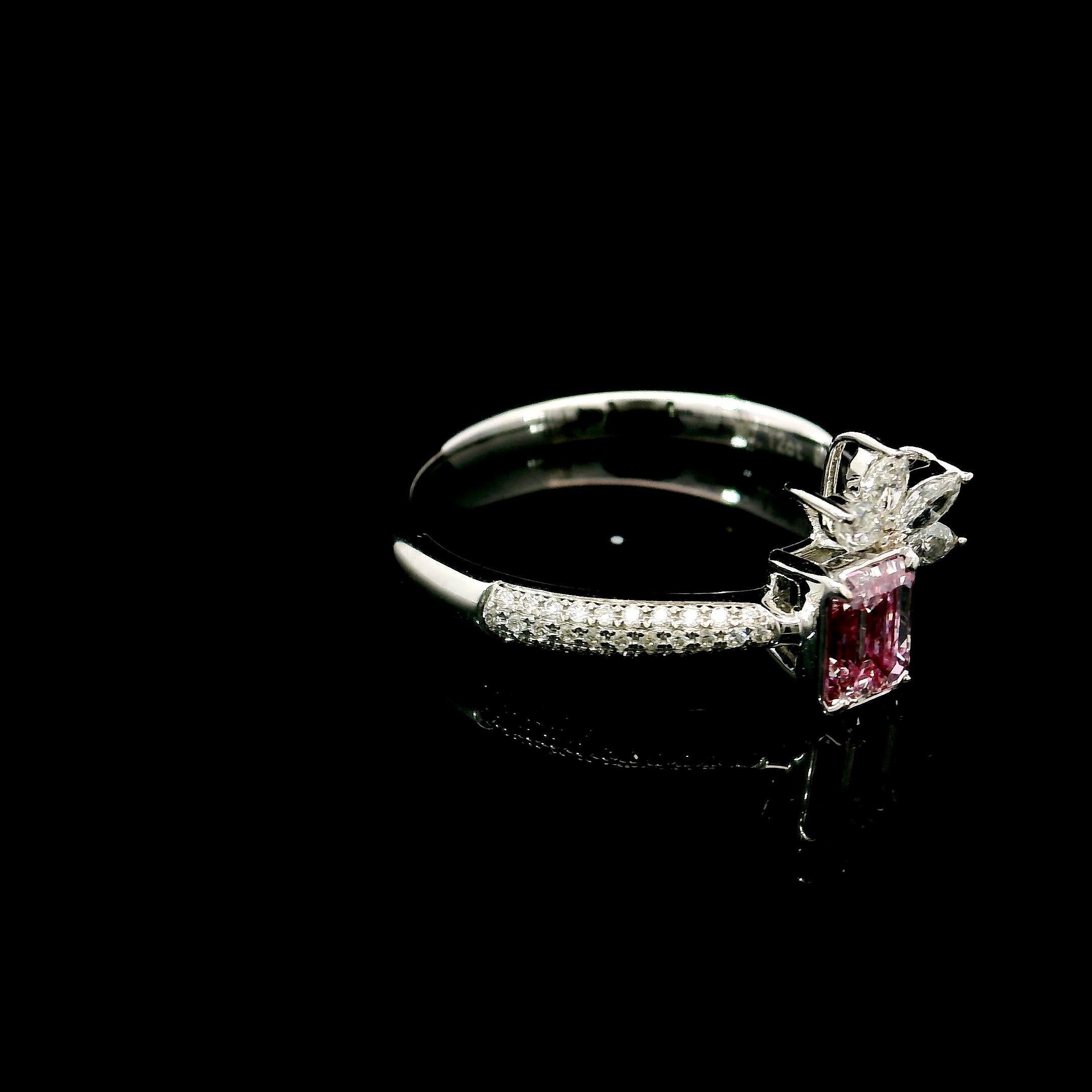Emerald Cut GIA Certified 0.51 Carat Faint Pink SI1 Clarity Diamond Ring For Sale