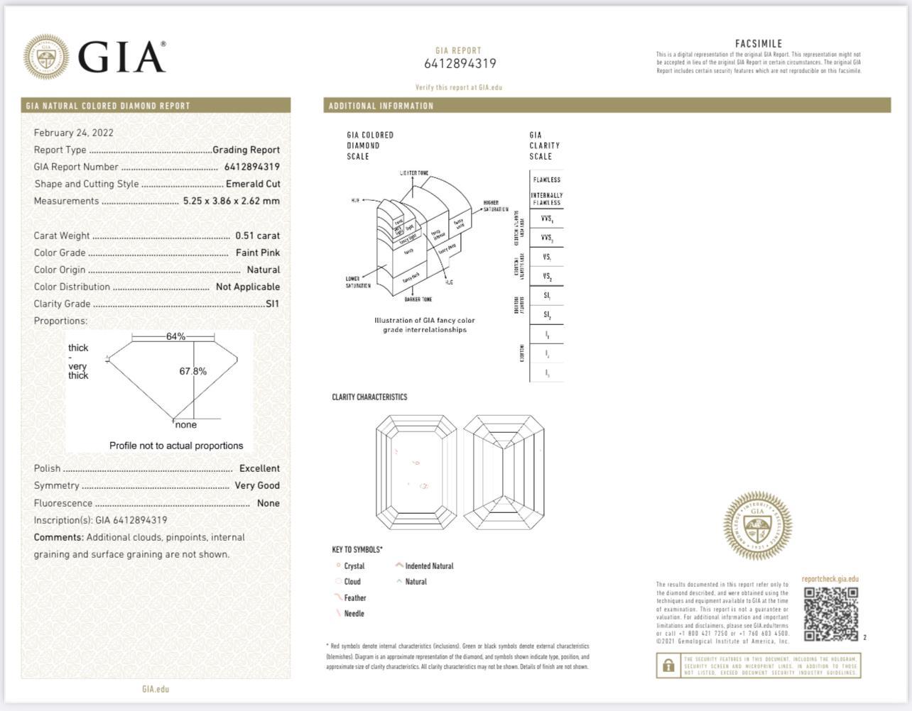 GIA Certified 0.51 Carat Faint Pink SI1 Clarity Diamond Ring For Sale 2