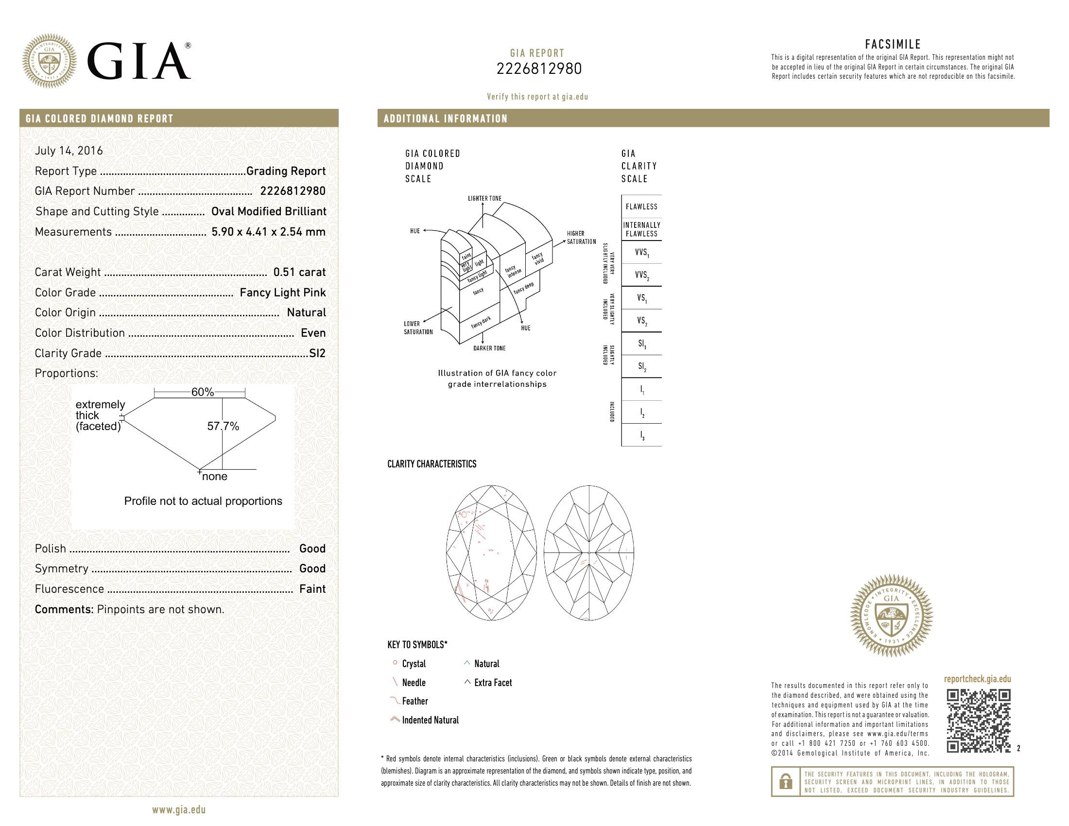 GIA Certified 0.51 Carat Fancy Light Pink SI2 Clarity Diamond For Sale 3