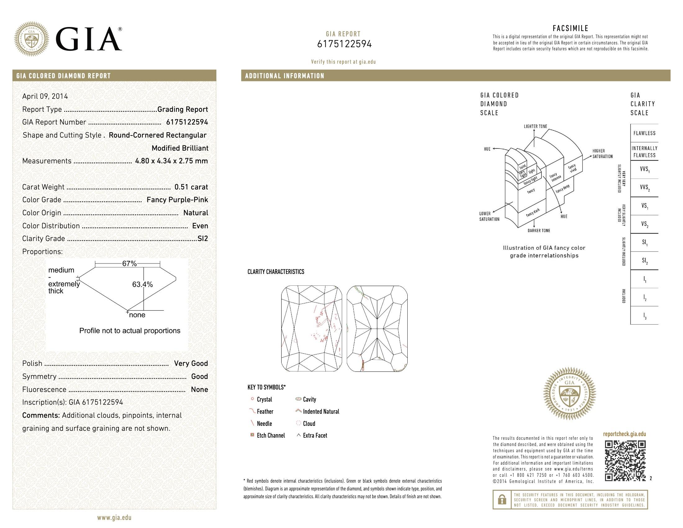GIA Certified 0.51 Carat Fancy Purple Pink SI2 Clarity Diamond For Sale 1