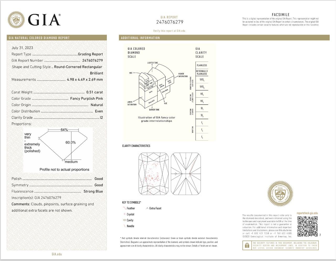 GIA Certified 0.51 Carat Fancy Purplish Pink I2 Clarity Diamond For Sale 1