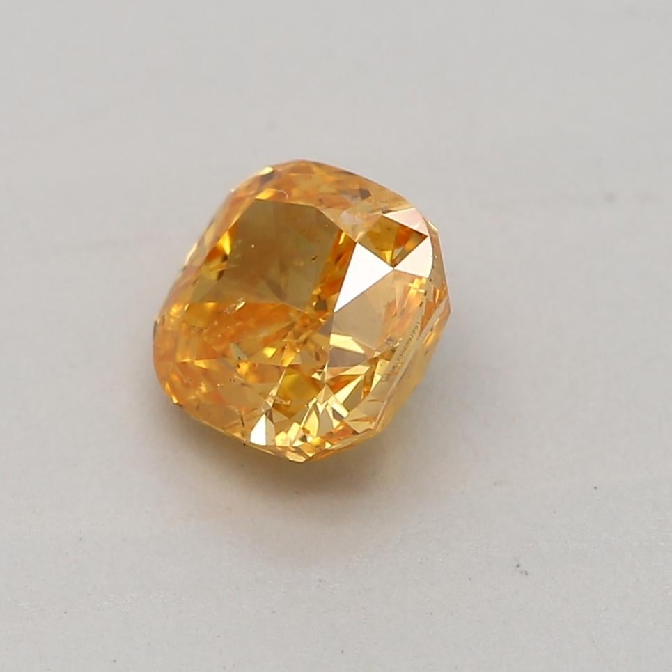 Cushion Cut GIA Certified 0.51 Carat Fancy Vivid Yellow Orange I1 Clarity Diamond For Sale