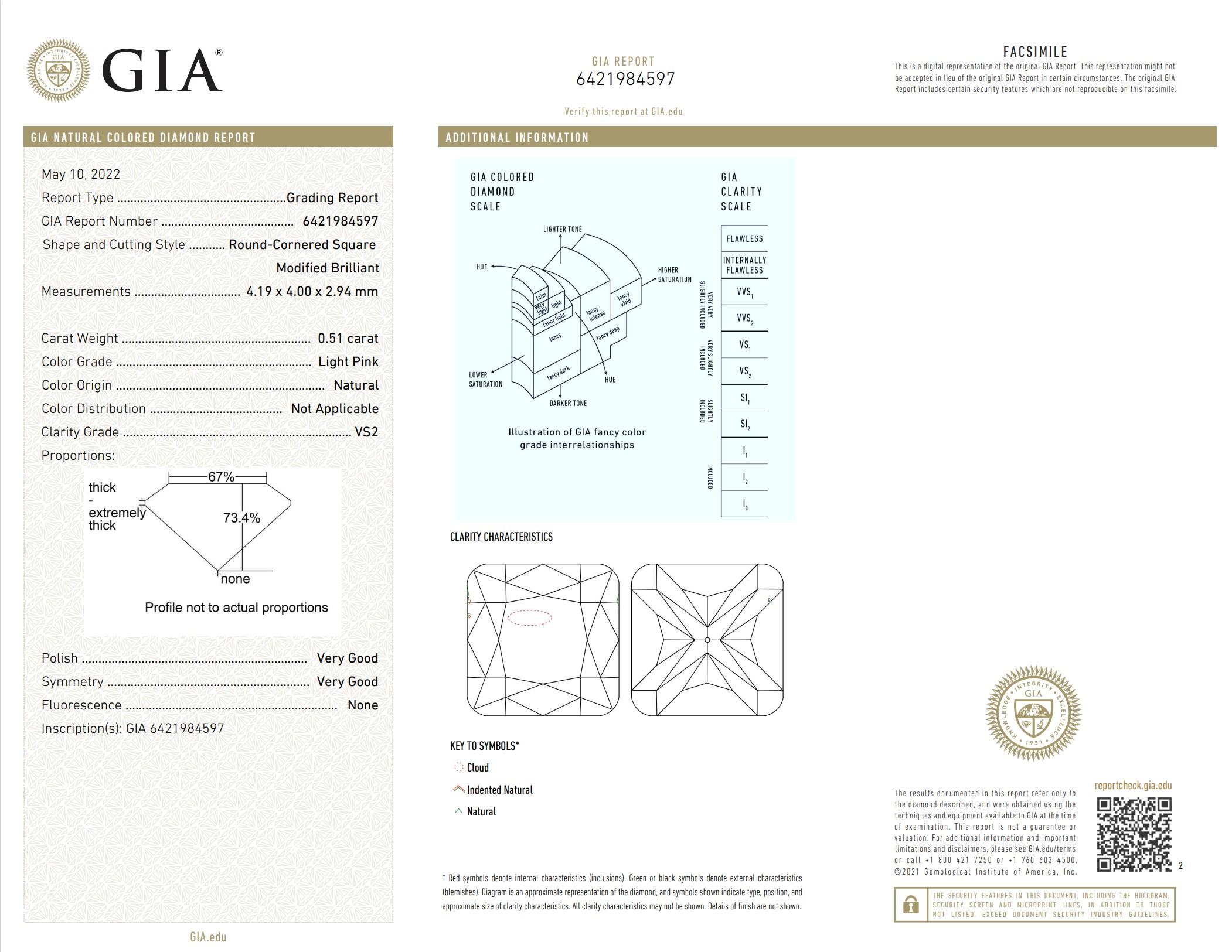 GIA Certified 0.51 Carat Light Pink VS2 Clarity Diamond For Sale 1
