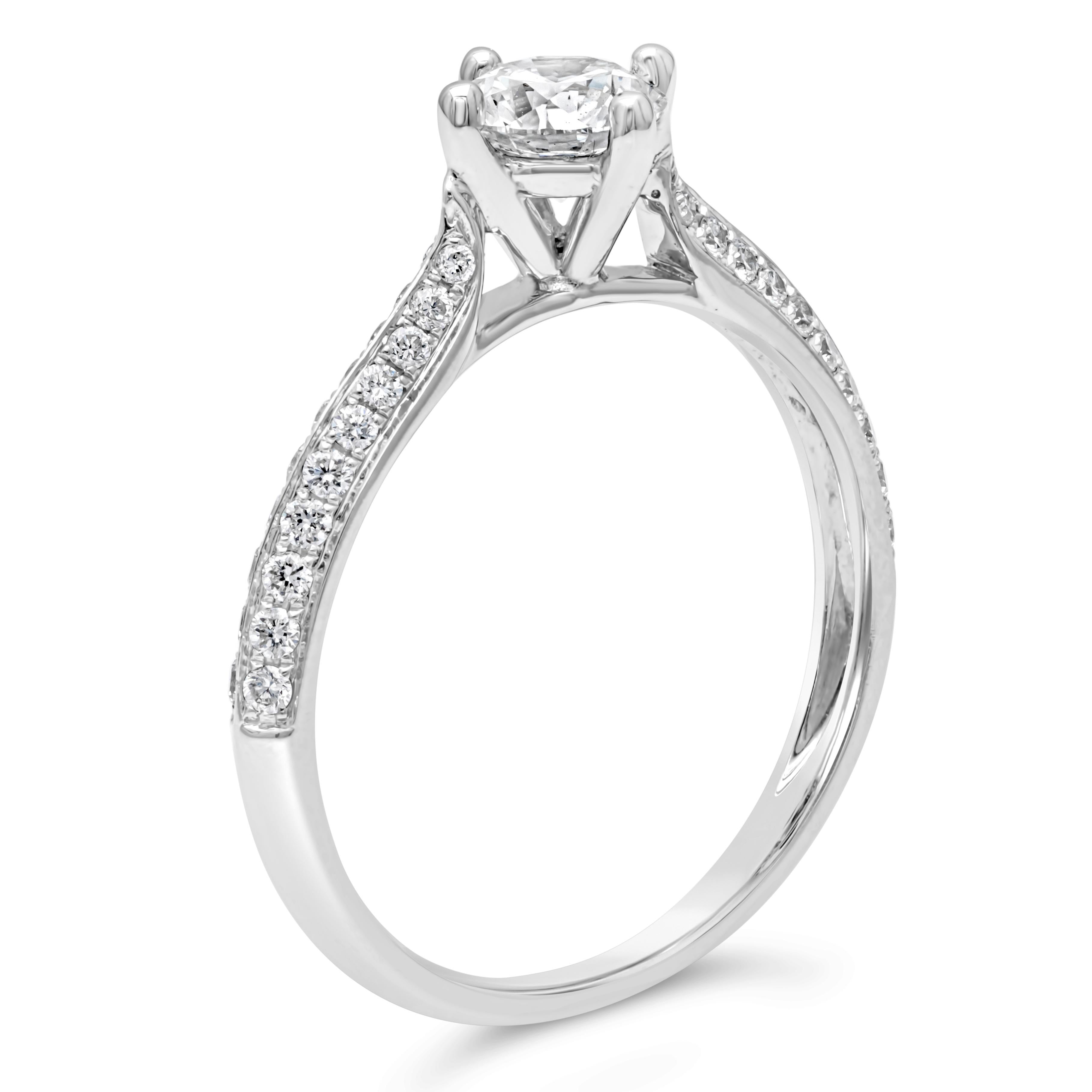 GIA Certified 0.51 Carats Brilliant Round Cut Diamond Pave-Set Engagement Ring In New Condition For Sale In New York, NY