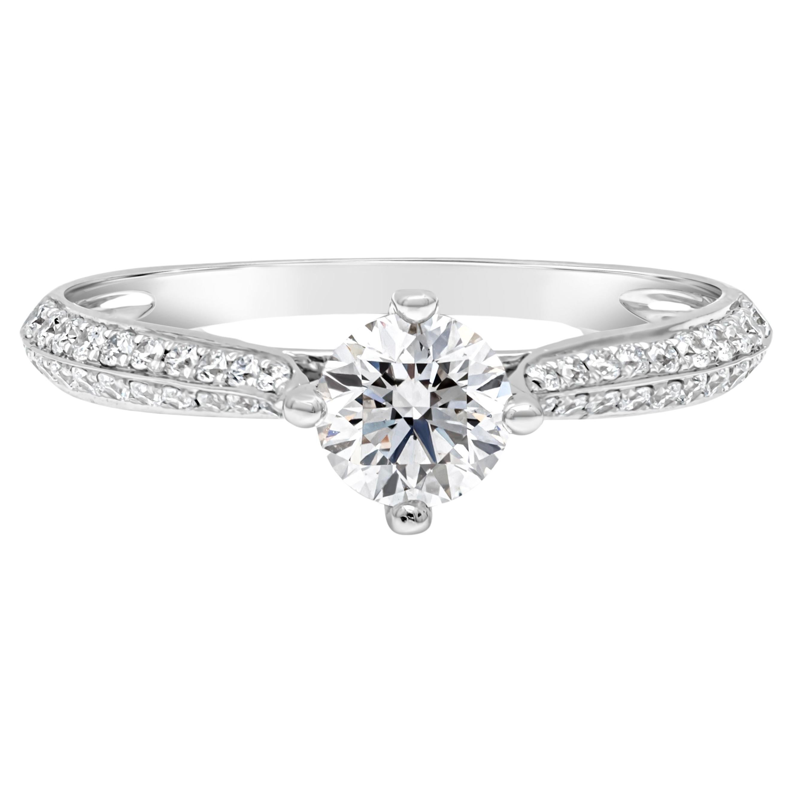 GIA Certified 0.51 Carat Round Brilliant Cut Diamond Pavé-Set Engagement Ring