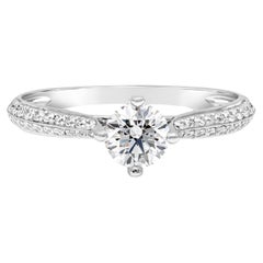 GIA Certified 0.51 Carats Brilliant Round Cut Diamond Pave-Set Engagement Ring