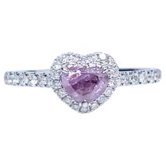 GIA Certified 0.51Ct Fancy Purple Pink Diamond 
white Diamond Ring in 18K Gold
