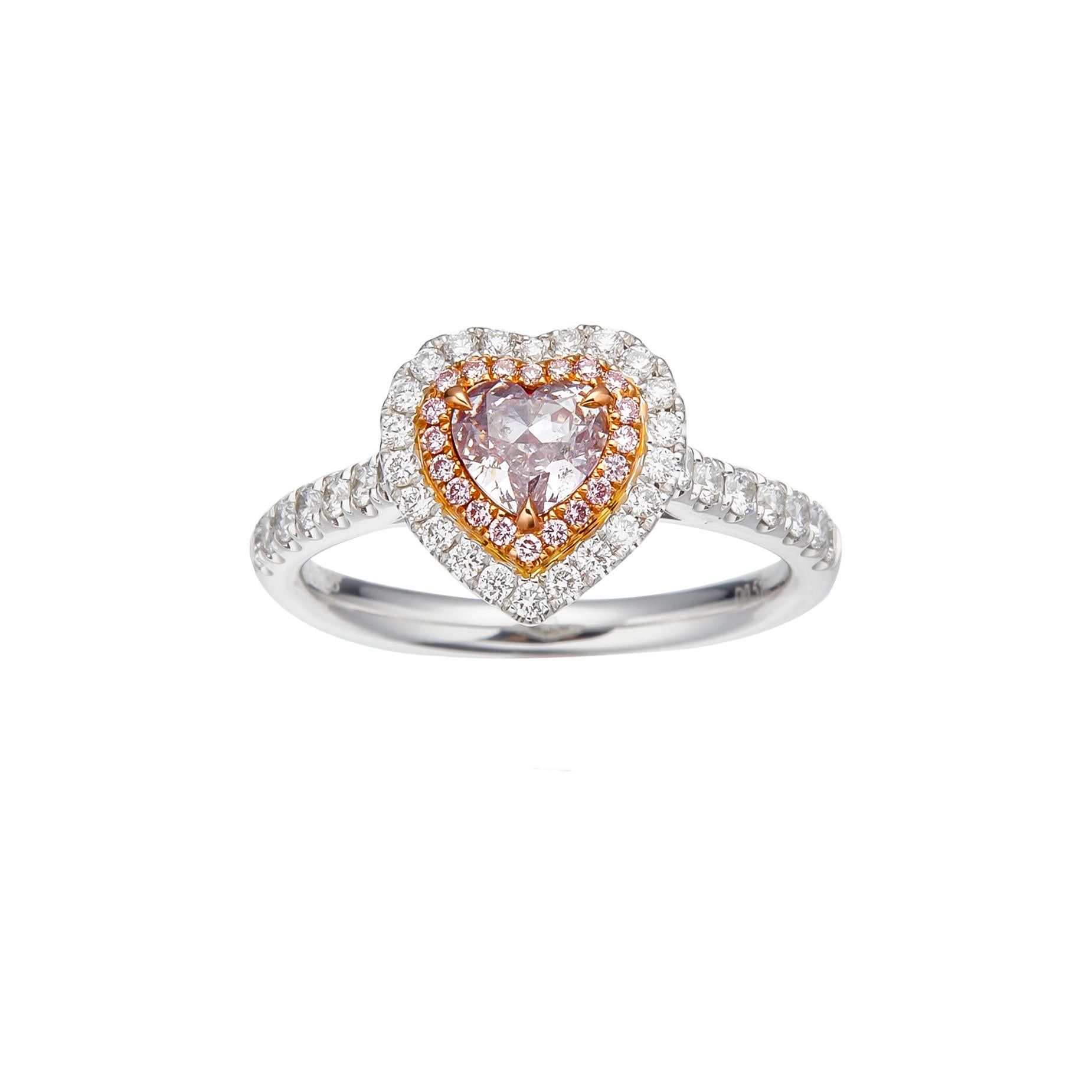 Heart Cut GIA Certified, 0.51ct Natural Fancy Light Brown-Purple Heart Shape Diamond Ring. For Sale