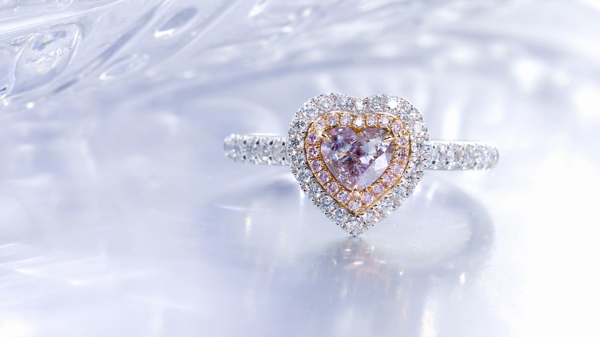 Women's GIA Certified, 0.51ct Natural Fancy Light Brown-Purple Heart Shape Diamond Ring. For Sale