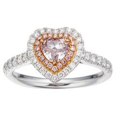 GIA Certified, 0.51ct Natural Fancy Light Brown-Purple Heart Shape Diamond Ring.