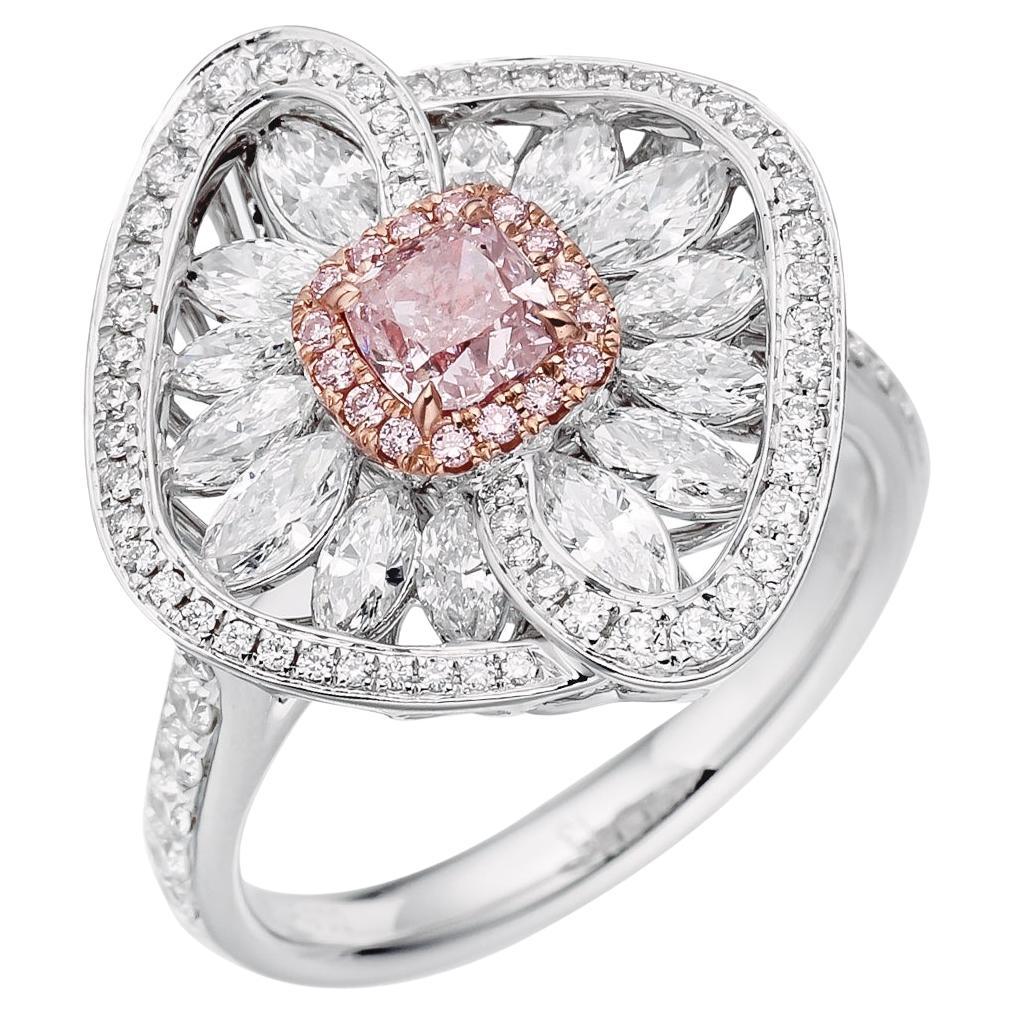 GIA Certified, 0.51ct Natural Fancy Light Pink Cushion Cut Diamond Ring in 18KT  For Sale